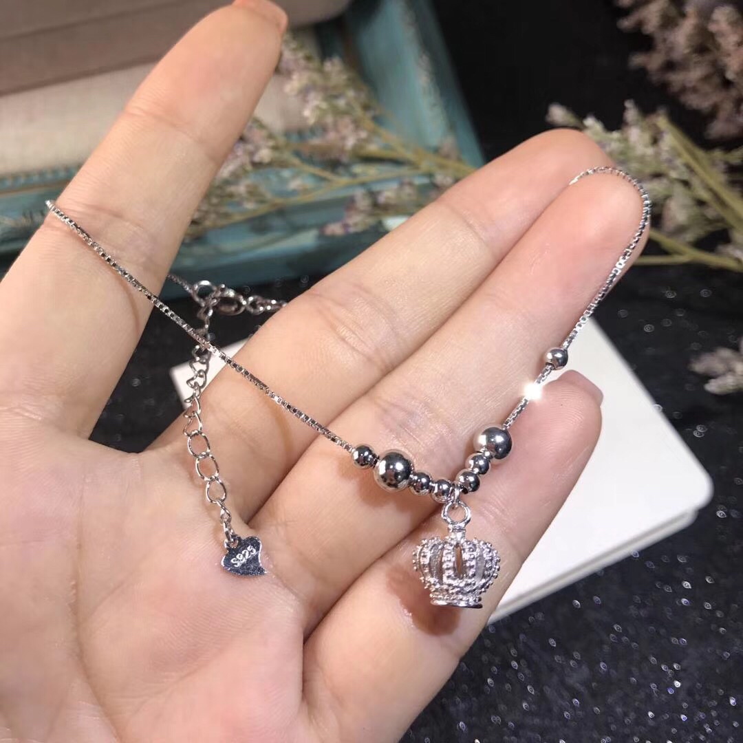 Hồng Kông là một món đồ trang sức bạc mới vương miện vòng chân cá tính đơn giản tính khí sterling bạc nữ không gây dị ứng - Vòng chân vòng đeo chân nữ bằng vàng