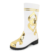 Childrens white riding boots folk dance shoes Mongolian boots Tibetan boots low-heeled performance shoes Xinjiang wear-resistant mid-tube shoes