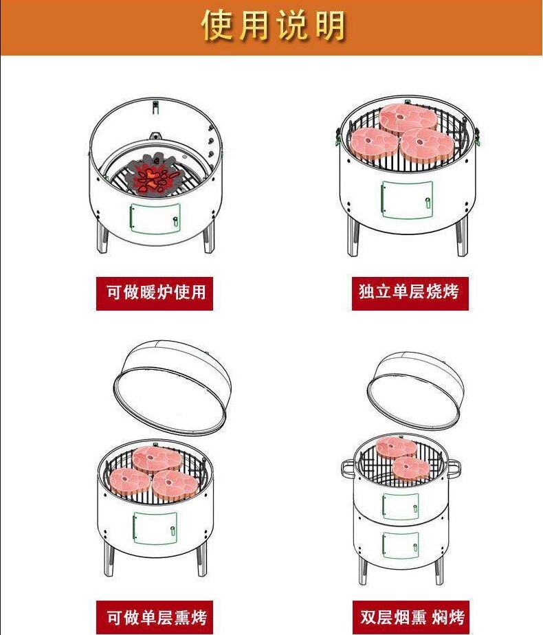 燻製肉神器トリプルグリルストーブ燻製ストーブ商用家庭用グリルボックスグリル燻製肉ストーブ燻製ベーコン,タオバオ代行-チャイナトレーディング