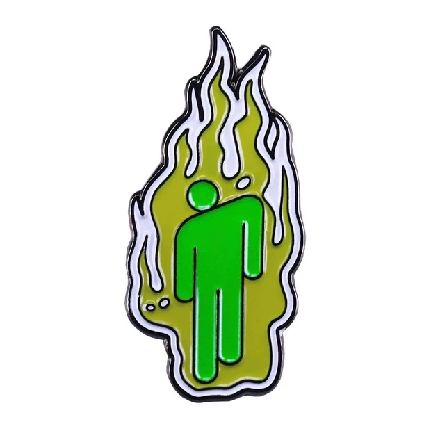 Брошь эмалированная Billie Eilish Blohsh flame, металлическая булавка 6,05×5 см, оранжевая/зелёная