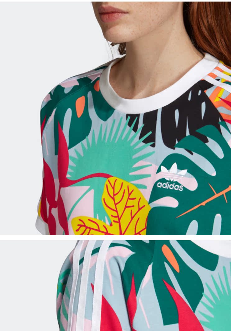 Adidas clover mùa xuân nữ in hoa doodle thể thao giản dị váy ngắn tay FH8002 - Trang phục thể thao bộ quần áo thể thao nữ