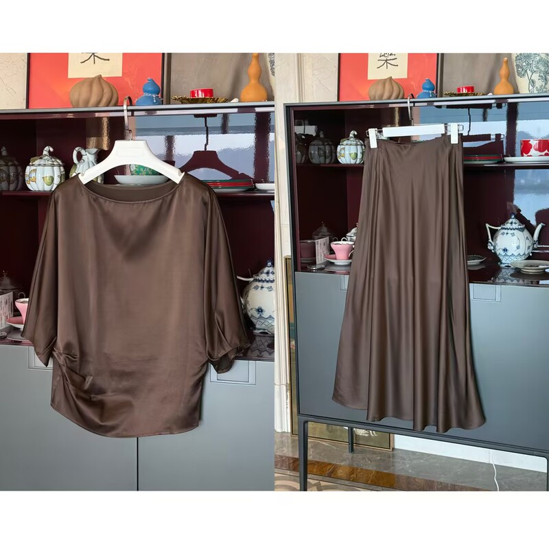 Dove Set Myl 2026 Summer New Collection Mulberry Silk Blend Top and Skirt Pleated Fashion Set
