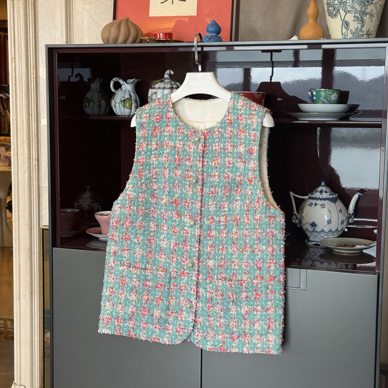 The Rose of Versailles Myl 2026 Summer New Cotton and Linen Blend Round Neck Houndstooth Plaid Little Chanel Vest