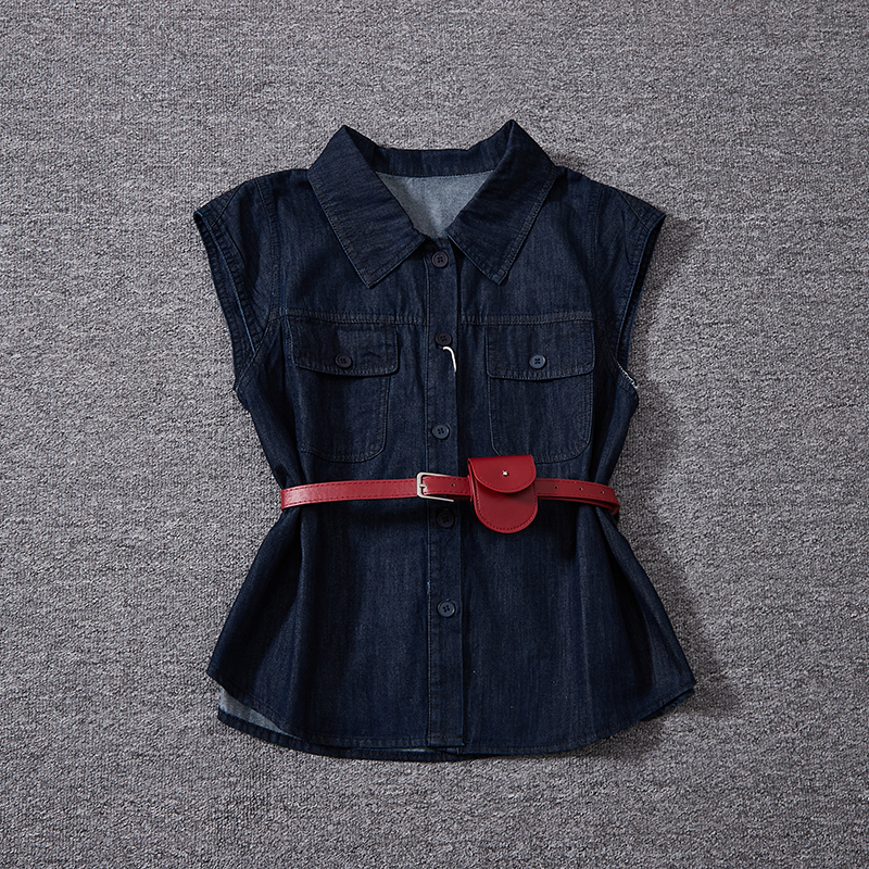 Denim Vest for Women 2026 Summer New Style High-End Waist-Cinching Tie Sleeveless Vest Shirt Top