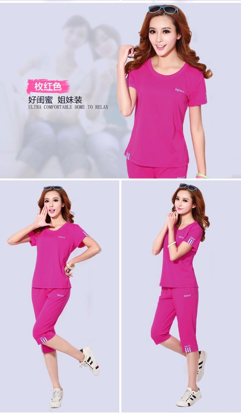 Mùa hè trung niên thể thao phù hợp với nữ kích thước lớn tay ngắn cổ tròn cắt quần cotton quần áo thể thao giản dị nữ thể thao mỏng - Thể thao sau bộ quần áo gió nam lining