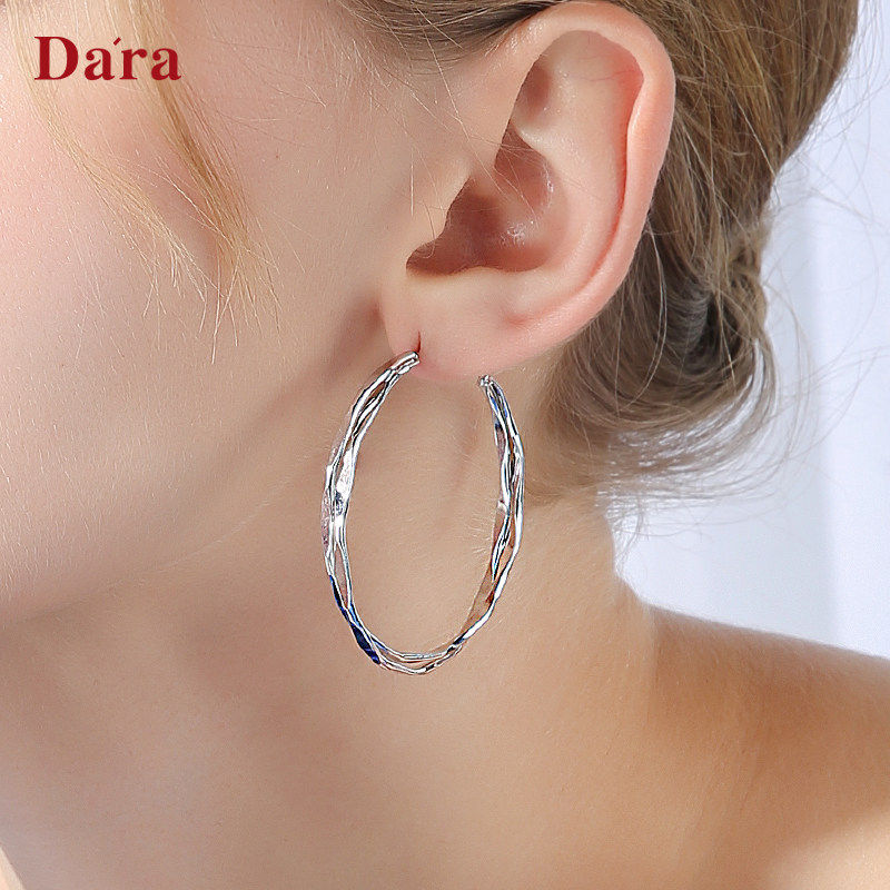 Della 925 Silver Needle Exaggerated Geometric Large Earrings Earrings Earrings 2021 New Wave Advanced Sensation Circle Net Red South Korea Women
