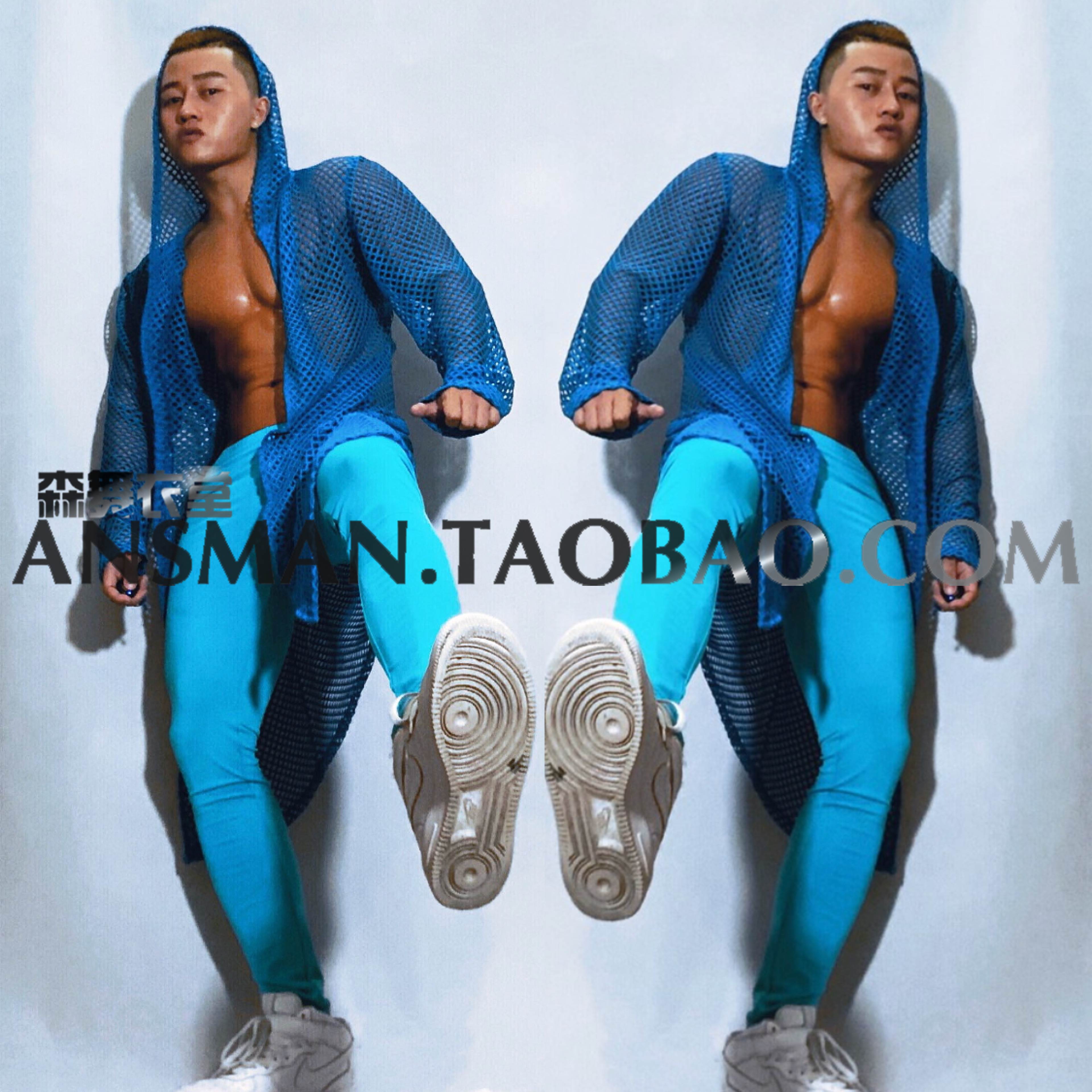 GOGO Atmosphere Bar Night Shop ds Men's Performance Costume Blue Party Perspective Sexy Play Out