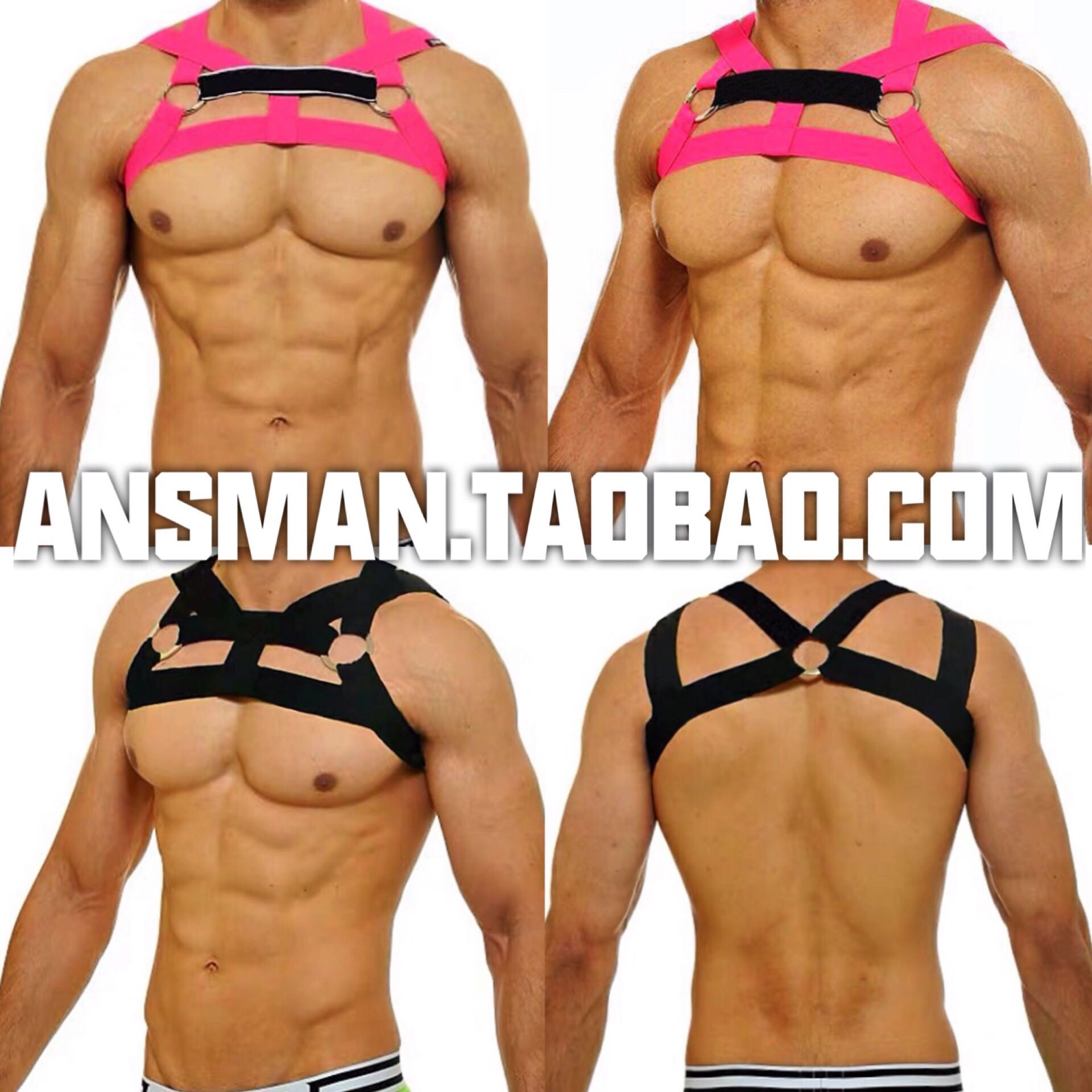 Gogo men's chest strap fitness chest muscle shows big shoulder straps high elastic nightclub stage performance party elastic belt big WP