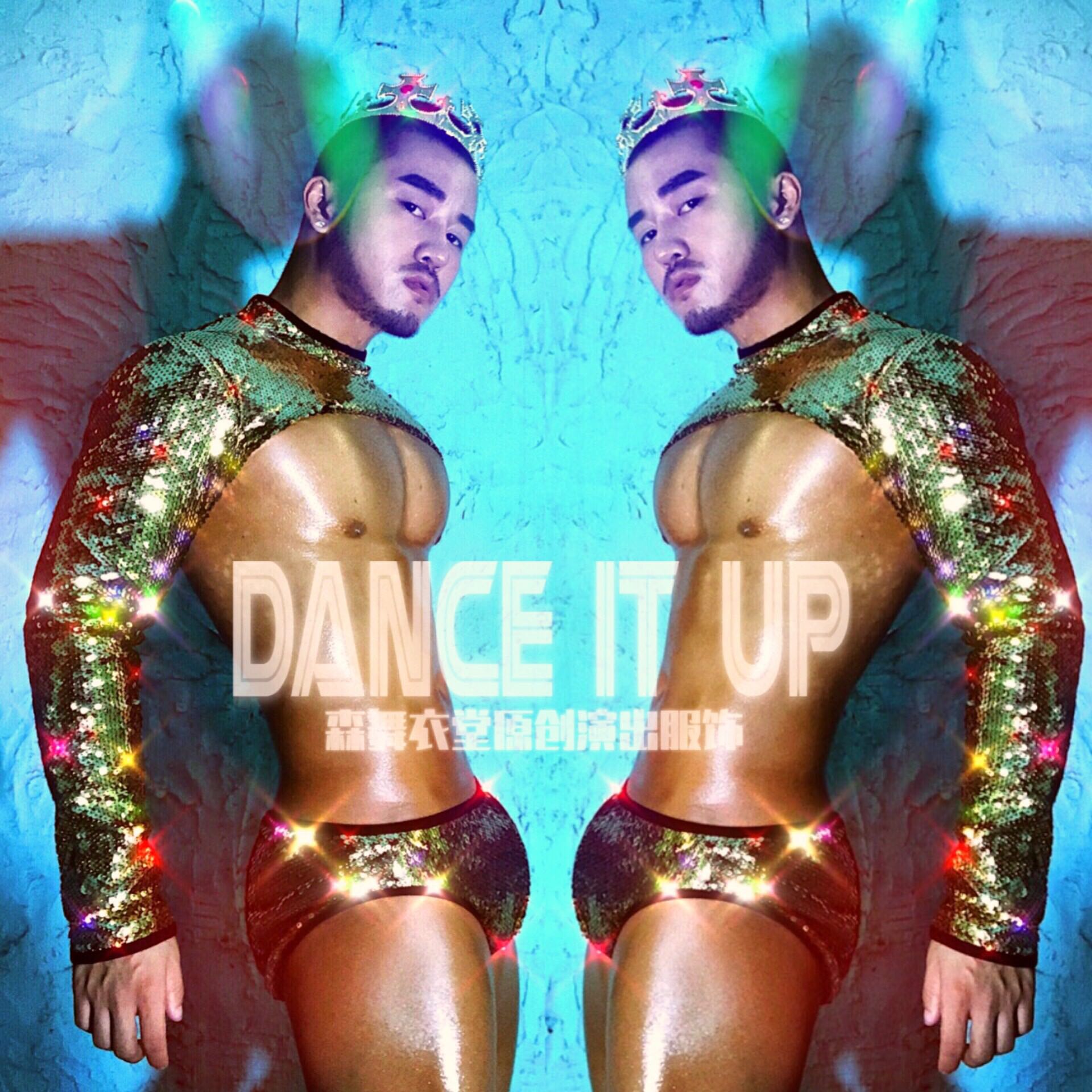 Night Bar male DS Gogo colorful golden Wang sexy party big party, half - section show suit W - party splash water festival