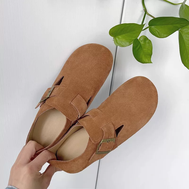 Обувь Birkenstock с толстой подошвой для женщин, весна-осень 2024, новый стиль, шапочка/кепи обувь, натуральная кожа, Birkenstock с мягкой подошвой, плоская обувь с большим пальцем