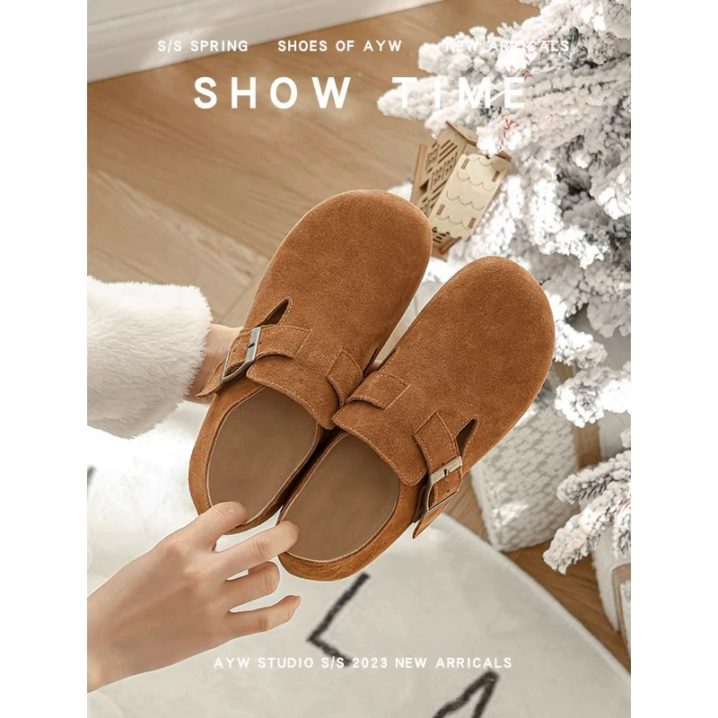 Обувь Birkenstock с толстой подошвой для женщин, весна-осень 2024, новый стиль, шапочка/кепи обувь, натуральная кожа, Birkenstock с мягкой подошвой, плоская обувь с большим пальцем