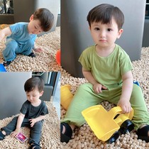 Self-retaining giant comfortable baby short sleeve T-shirt trousers home clothes summer baby baby child skin pajamas set