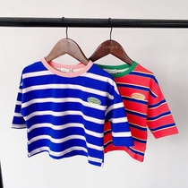 Baby 2020 autumn long-sleeved color striped T-shirt Men and women children infants and young children foreign style top base shirt