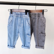Baby pocket jeans spring pants Boys infant children Korean version loose soft denim pants tide