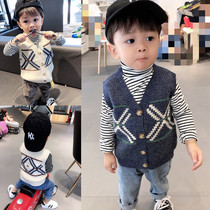 Baby knitted vest cardigan spring and autumn new boys and infants and children rabbit velvet core yarn warm vest tide