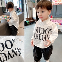 Japanese childrens clothing 2021 autumn boy Foreign Air white loose letter shirt children tide cool long sleeve cotton shirt