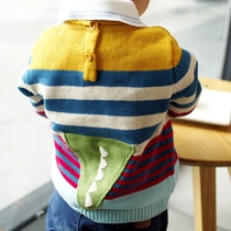 Baby bright striped sweater 1-5 years old 3 male and female children Infant children round neck pullover head and shoulder buckle line sweater sweater