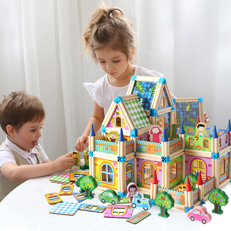 Builders children's assembling building blocks wood boys and girls baby educational toys 3-4-6 years old