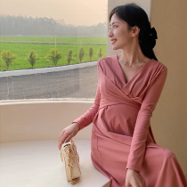 Nala homemade pregnant woman French style V collar long sleeve dress dress spring dress 2022 new designer Black Conspicu Slim Dress