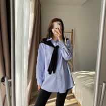 Pregnant women shirt spring 2021 new design sense niche blue Korean version of long pregnancy spring and summer long sleeve shirt