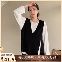 Maternity knitted vest spring and autumn sleeveless outer vest outer wear loose lazy style v-neck sweater outfit B