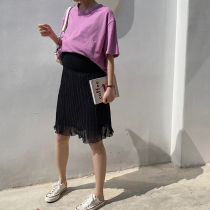 Pregnant women mesh skirt small man Joker 2021 Spring and Autumn new belly short A- line dress pleated skirt gauze skirt