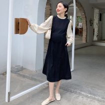 Nala Homemade homemade Pregnant Woman Han Edition Splicing Dress 2022 Spring Temperament Fake two Agaric Side Gentle Skirts