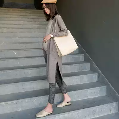 Pregnant women cardigan coat spring and autumn Korean version of the long version of split temperament Joker wool knitting loose maternity coat