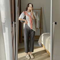 Pregnant women suit pants pipe straight pants nine-point spring and summer belly loose casual pants OL commuter eight-point tapered pants