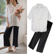 Pregnant women chiffon wide leg pants summer suit 2021 ankle-length pants slim ppery Panton loose casual pants wave dots