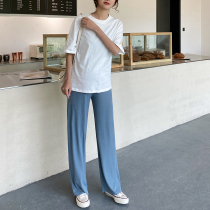 Pregnant women copper ammonia silk wide leg pants spring and summer thin belly straight draping pants Ice Silk drop feel sports and leisure