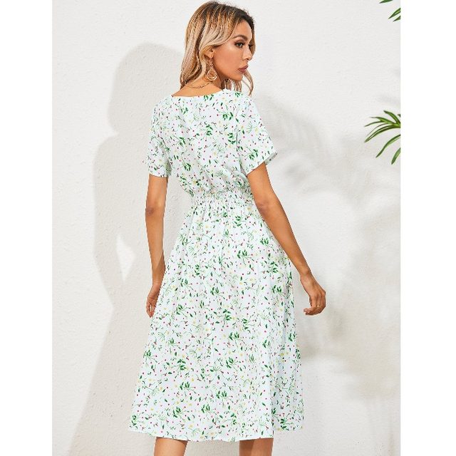 ຜະລິດຕະພັນລະດູຮ້ອນໃຫມ່ຂອງ Amazon ຄໍ V-neck ຂະຫນາດນ້ອຍ floral ເດັກຍິງສົດ bohemian ອາຍຸການຫຼຸດຜ່ອນແອວ - ແຂນສັ້ນ dress