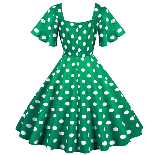 European station retro Hepburn style polka dot polka dot print waist is thin casual short-sleeved swing dress DRESS