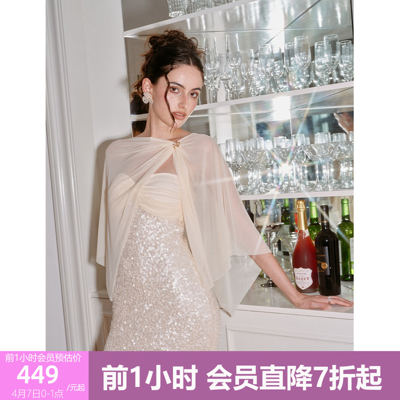 J Thechosen "Golden Yarn Dreaming of Dreams" Sequin Splicing Strapless Shawl Brooch Elegant Dress