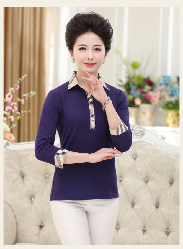 Giải phóng mặt bằng giá áo sơ mi nữ bảy điểm tay áo sơ mi nữ trung niên cotton kích thước lớn áo mẹ tải áo đầm trung niên