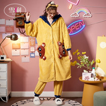 Xueli pajamas female autumn and winter coral velvet padded flannel robe 2021 New Long Home suit suit