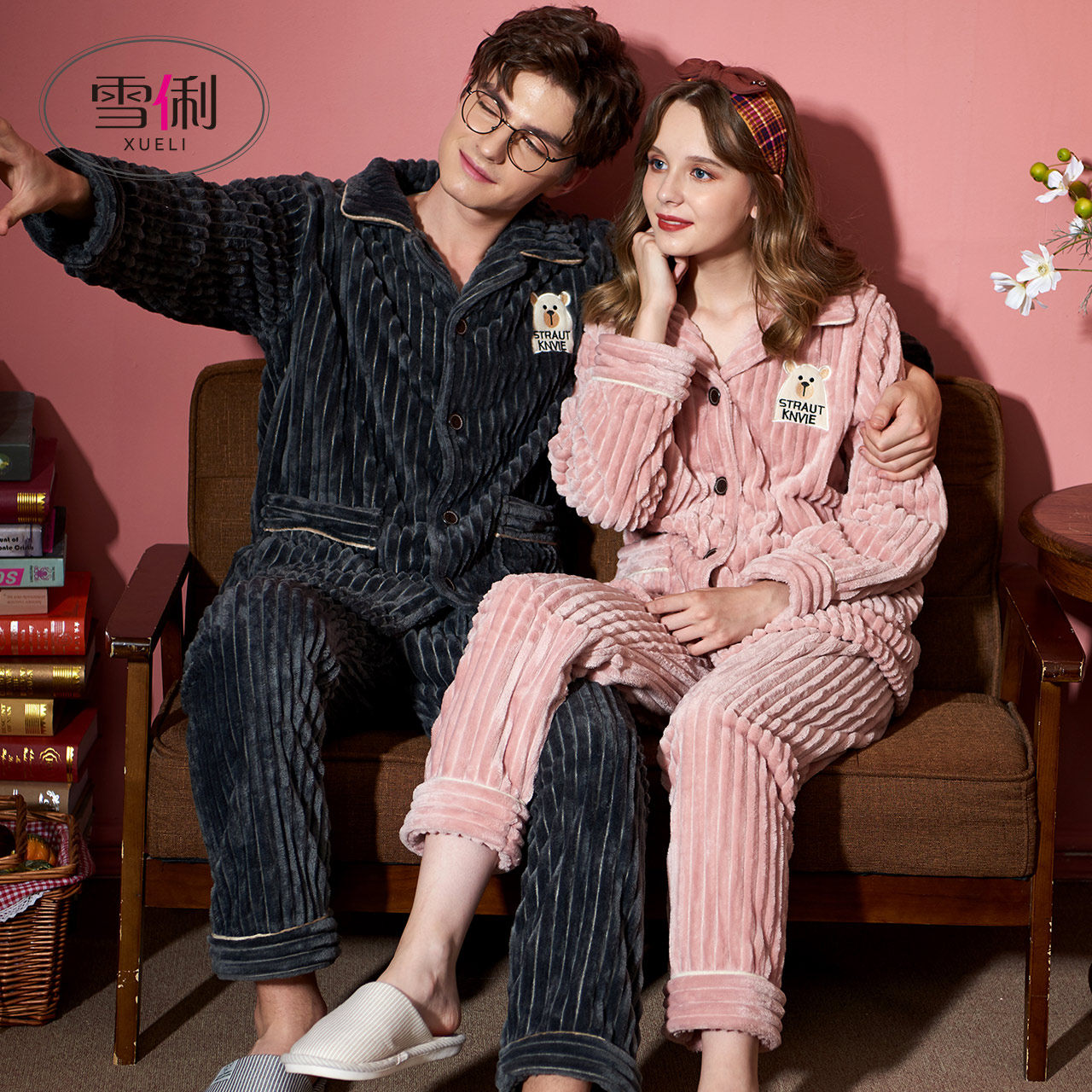 Xueli Coral velvet couple pajamas female autumn and winter flannel men autumn thickening plus velvet home clothing winter suit
