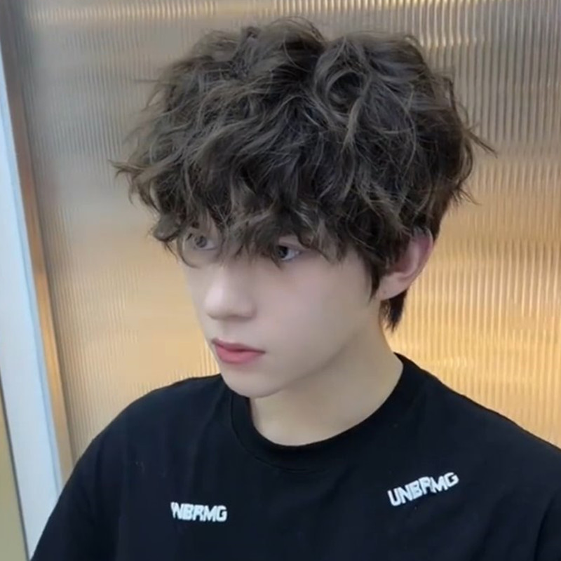 Men's Curly Wig, Fashionable and Trendy, Wool Curls, Naturally Fluffy, Foil Perm, Japanese Style, Lazy Daily Wear, Realistic Full Wig Men's Curly Wig, Fashionable and Trendy, Wool Curls, Naturally Fluffy, Foil Perm, Japanese Style, Lazy Daily Wear, Realistic Full Wig