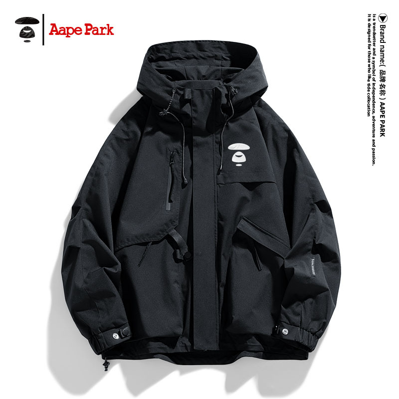 A Ape Park Men's Jacket 2026 New Spring, Autumn, and Winter Hooded Trendy Outdoor Sports Jacket