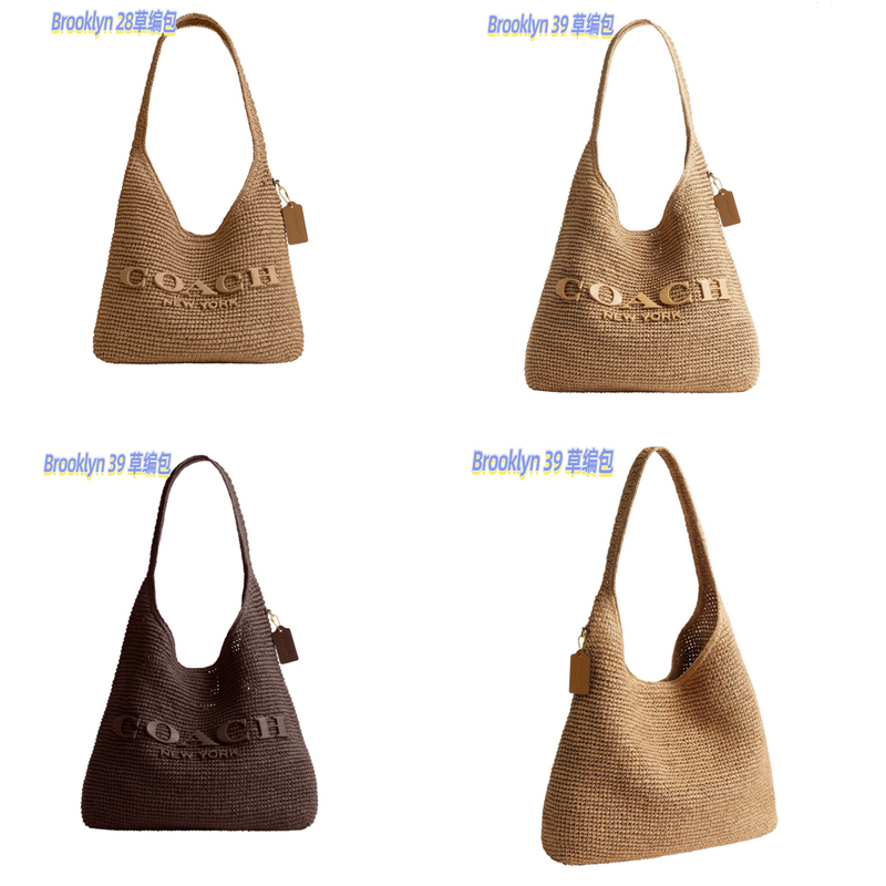 Coach Brooklyn28 34 39 Straw Woven Bag Women's Woven Shoulder Bag Large Capacity Direct Shipping from the United States