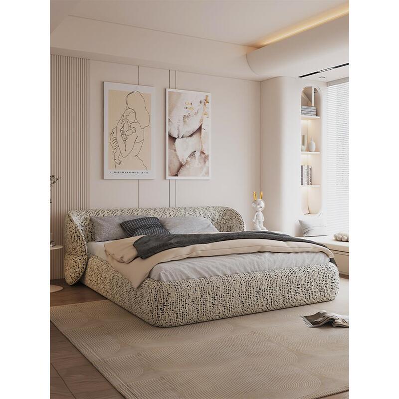 Light Luxury Wrap-Around Bed, Fabric Retro Master Bedroom Large Bed, Cream Style Bed, Mid-Century Style Double Bed, Simple Modern Home Use Light Luxury Wrap-Around Bed, Fabric Retro Master Bedroom Large Bed, Cream Style Bed, Mid-Century Style Double Bed, Simple Modern Home Use