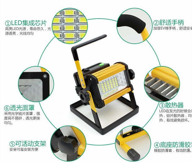 Led đèn pha sạc di động ngoài trời chiếu sáng Quảng trường di động trang web khẩn cấp không thấm nước tìm kiếm di động đèn pin wasing