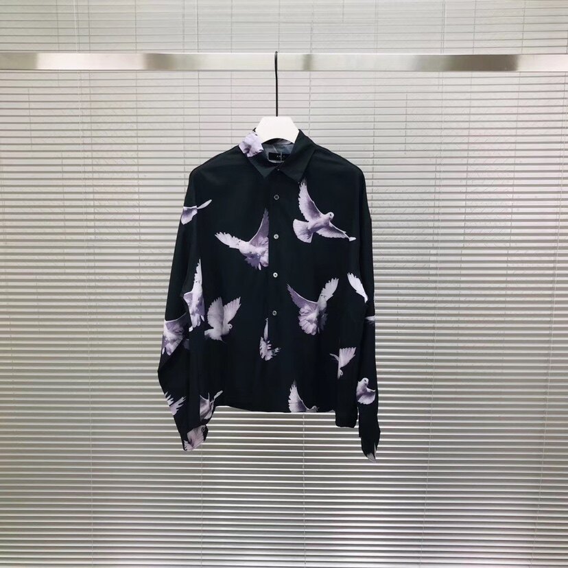 Tide brand Amiri spring and autumn new European and American high street print peace pigeon men's and women's long-sleeved cotton shirt