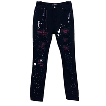 Amiri new small feet black hole red stickers European and American trendy brand slim stitching popular jeans