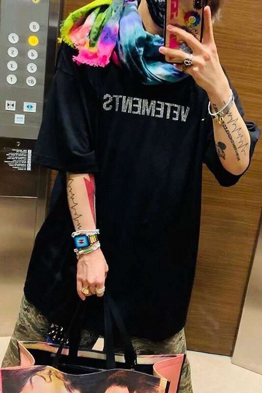 Tide brand VETEMENTS letter big rhinestone short-sleeved 2021 summer new loose men's and women's same style T-shirt