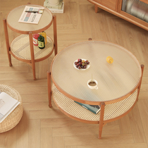 Nordic Day-style solid wood round tea table Composition vine chic tea table long iridescent glass small side a few short family type short table