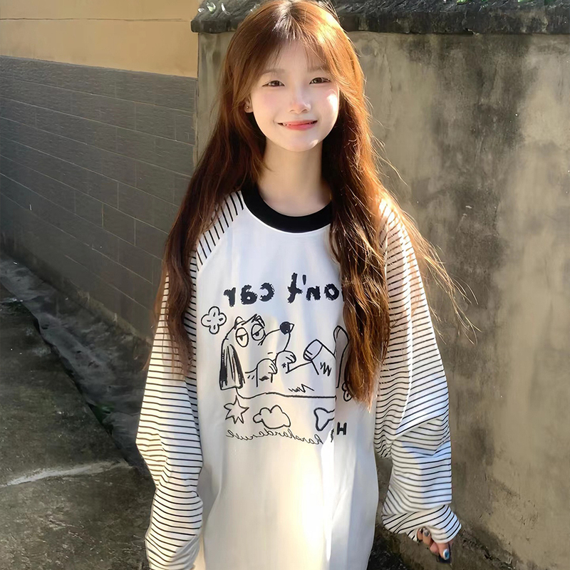 Raglan Color-Block Striped Long-Sleeve T-Shirt for Women, 2026 New Autumn Style, Loose-Fitting, Stylish and Attractive Top