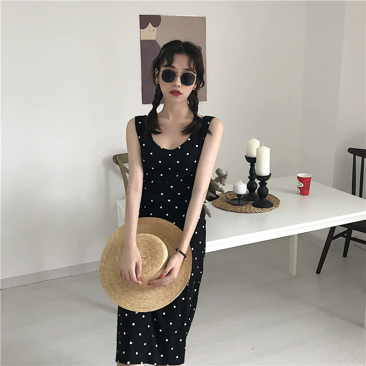Đầm nữ mùa hè 2019 phiên bản Hàn Quốc của váy liền thân thon gọn thanh lịch điểm váy không tay vest sinh viên - Sản phẩm HOT