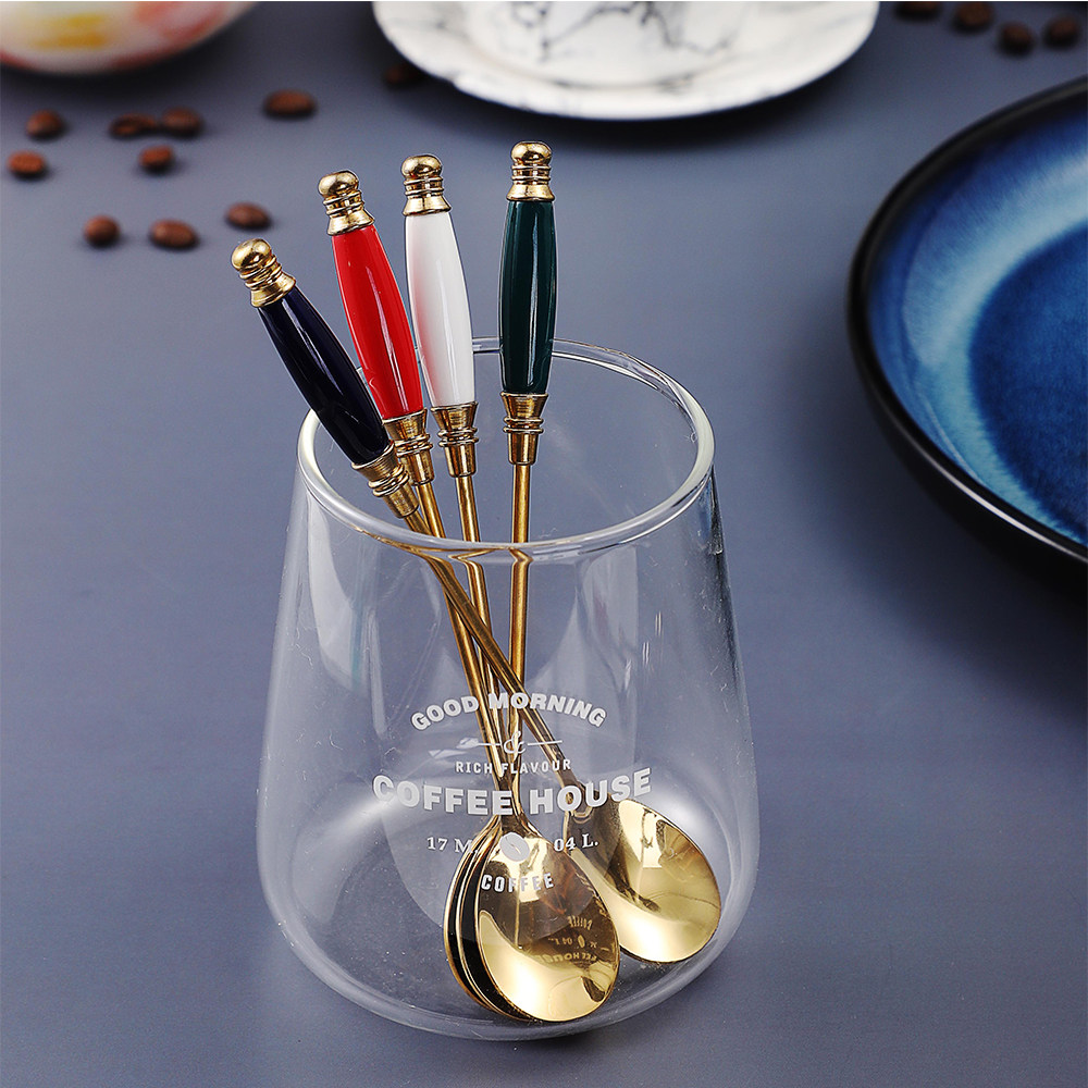 304 retro coffee spoon ceramic short handle dessert small spoon Nordic creative cute household stainless steel stirring spoon