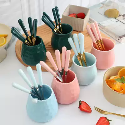 Korean small luxury fruit fork set ins creative snack fork stainless steel fruit sign home cute small fork spoon